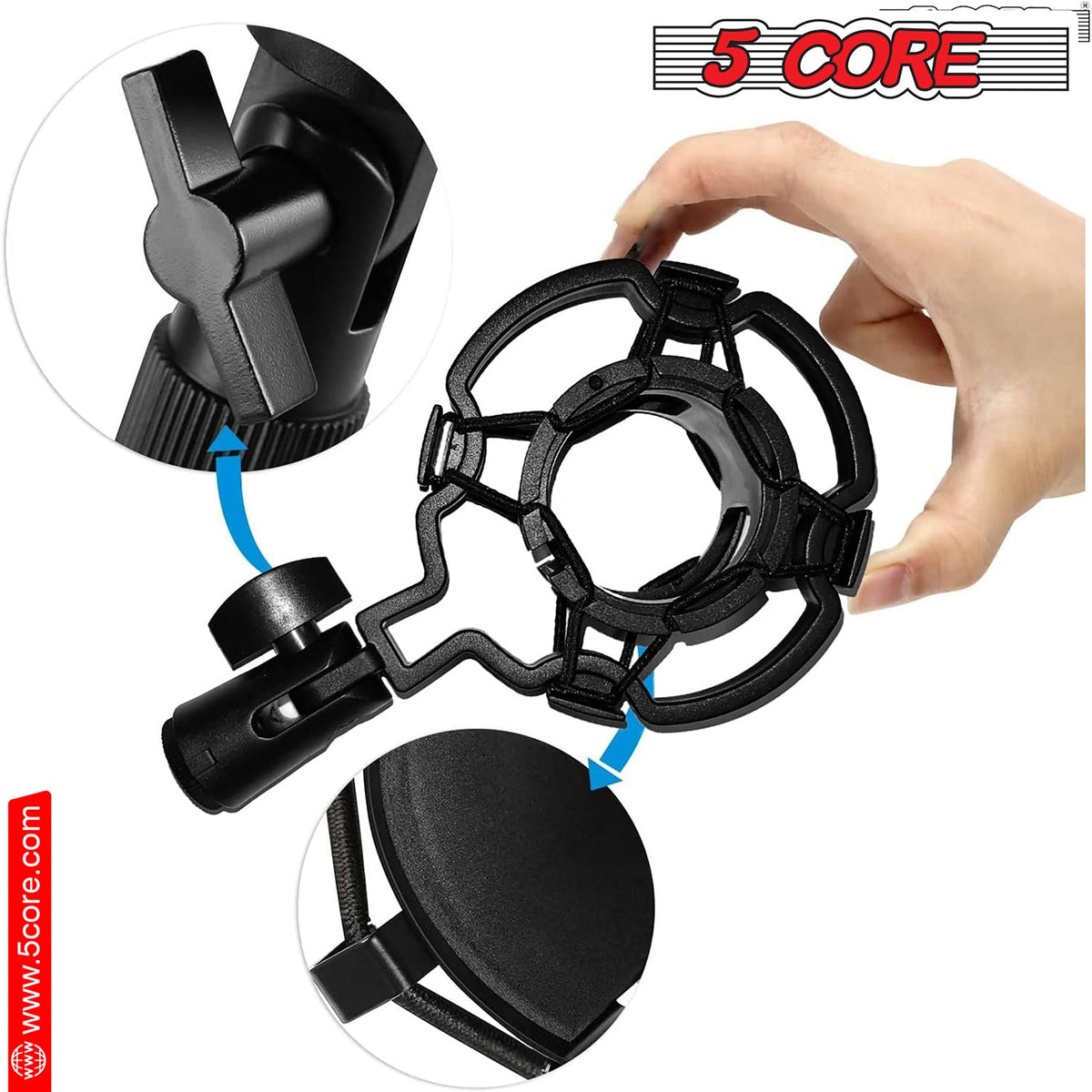 5Core Microphone Stand  Suspension Desk Scissor Boom Arm  w Shock Mount  Dual Layer Pop Filter