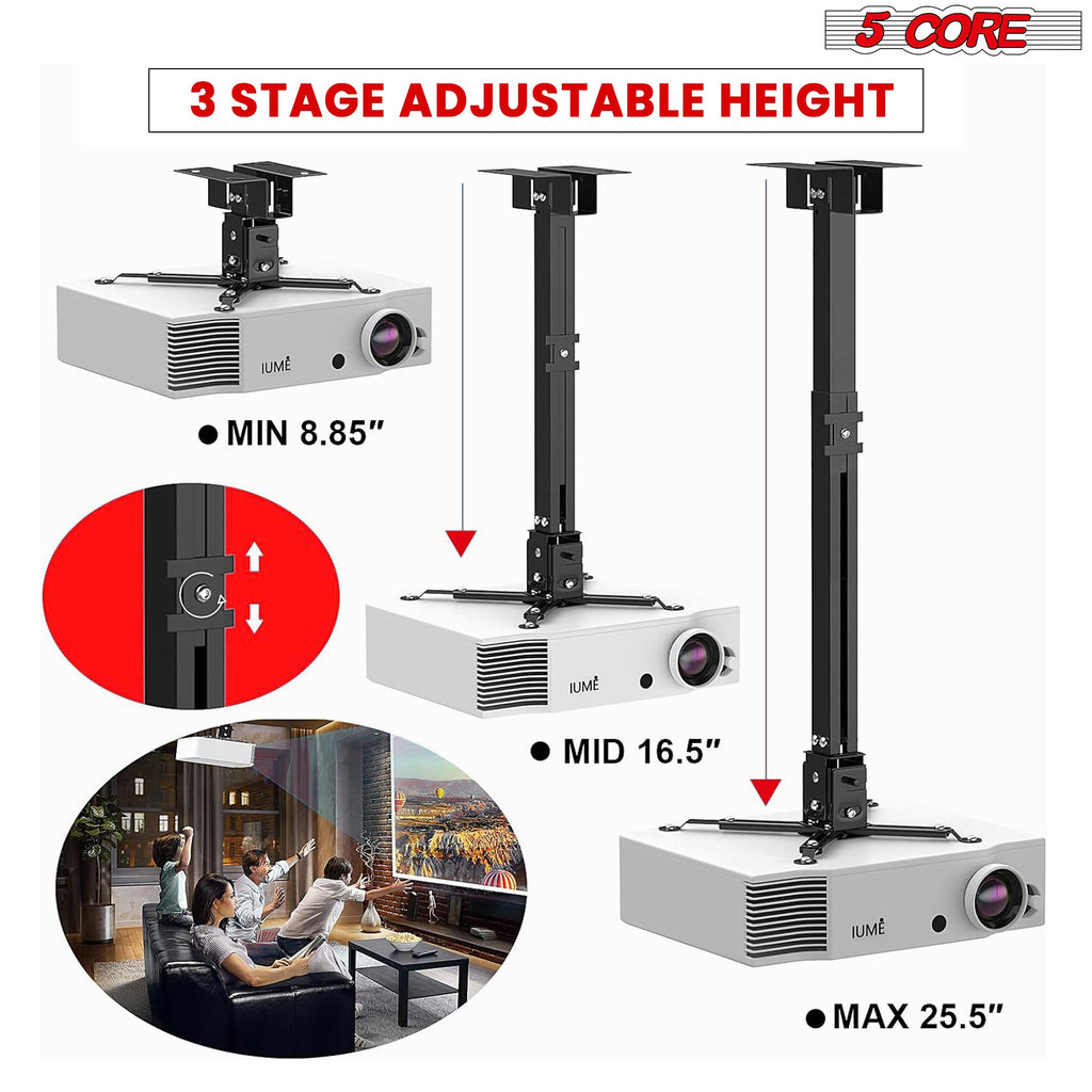 5Core Projector Mount Ceiling Wall Universal Holder Adjustable Low Profile Capacity 40lb