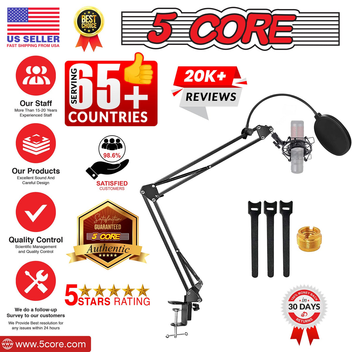 5Core Microphone Stand  Suspension Desk Scissor Boom Arm  w Shock Mount  Dual Layer Pop Filter