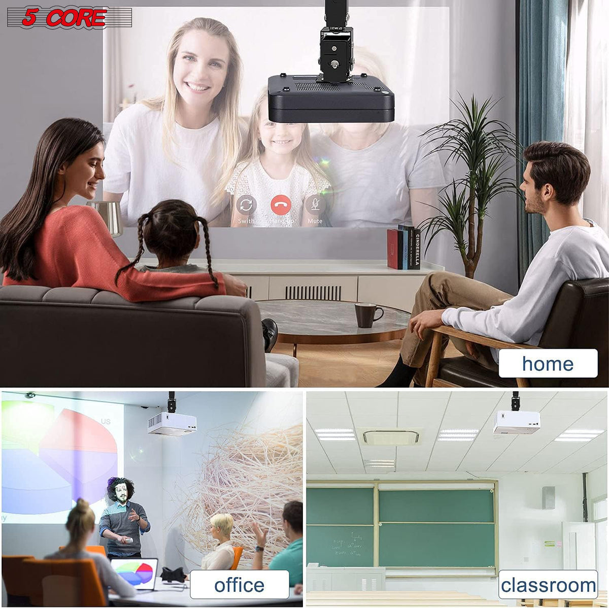 5Core Projector Mount Ceiling Wall Universal Holder Adjustable Low Profile Capacity 40lb
